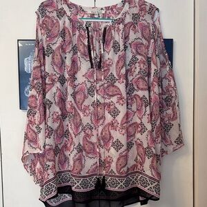 Black Rainn Pink and Black Paisley Blouse